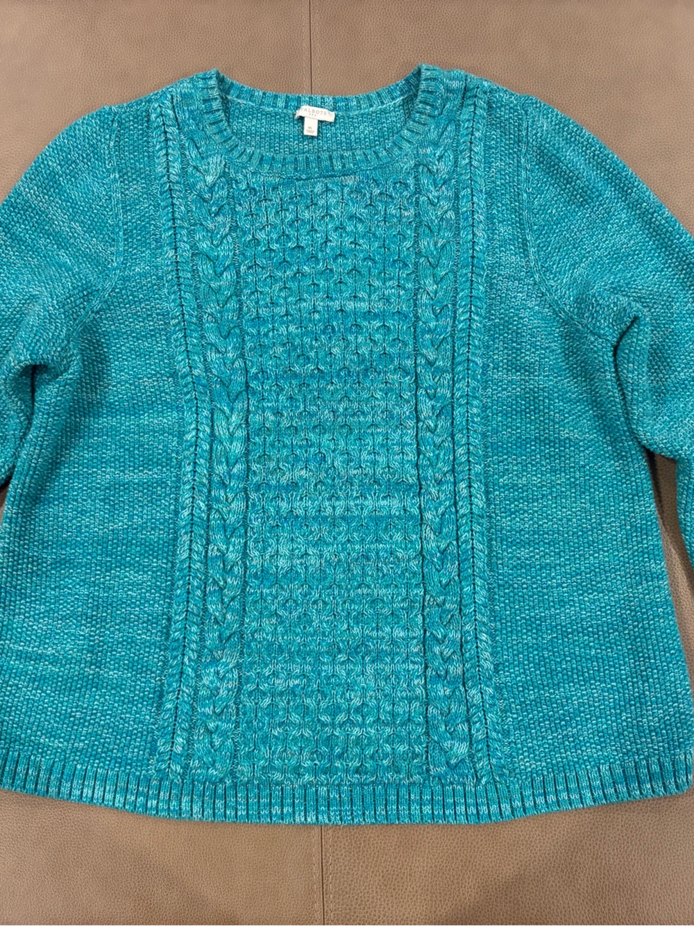 Talbots Teal Cable-Knit Crewneck Sweater - Size XL